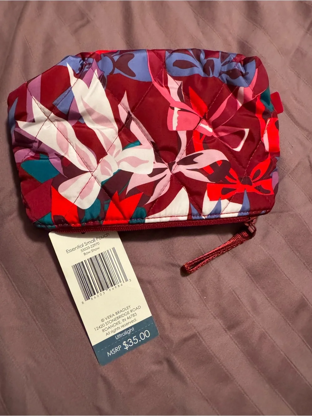 Vera Bradley Quilted Floral Small Pouch - Burgundy Pink Blue Multi